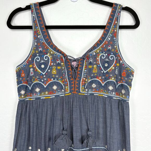 Calypso St. Barth Jimena Embroidered Tiered Maxi Dress XS Boho Vacation Tassel - Picture 4 of 13